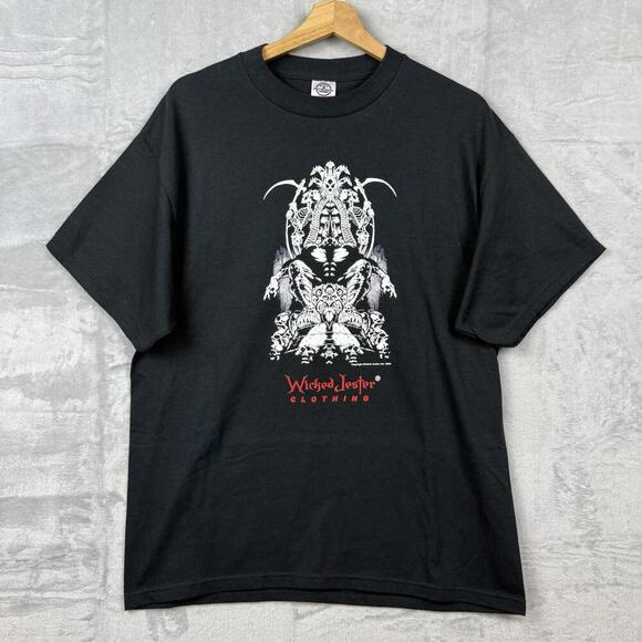 Vintage 2004 Wicked Jester Graphic T-Shirt L Black Skull Gothic Quote Tee Delta - Picture 5 of 10